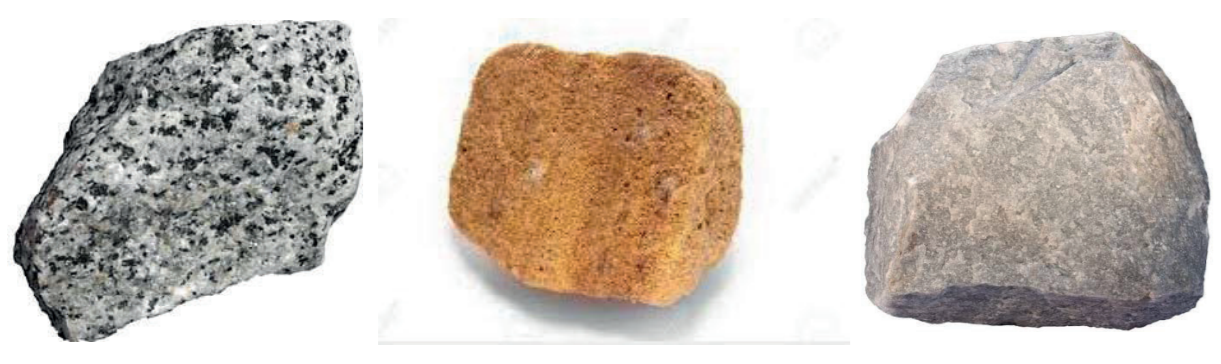 Figure 1. Typical rocks used as aggregate (a) Granite-igneous (b) Sandstone-sedimentary (c) Quartzite-metamorphic. 